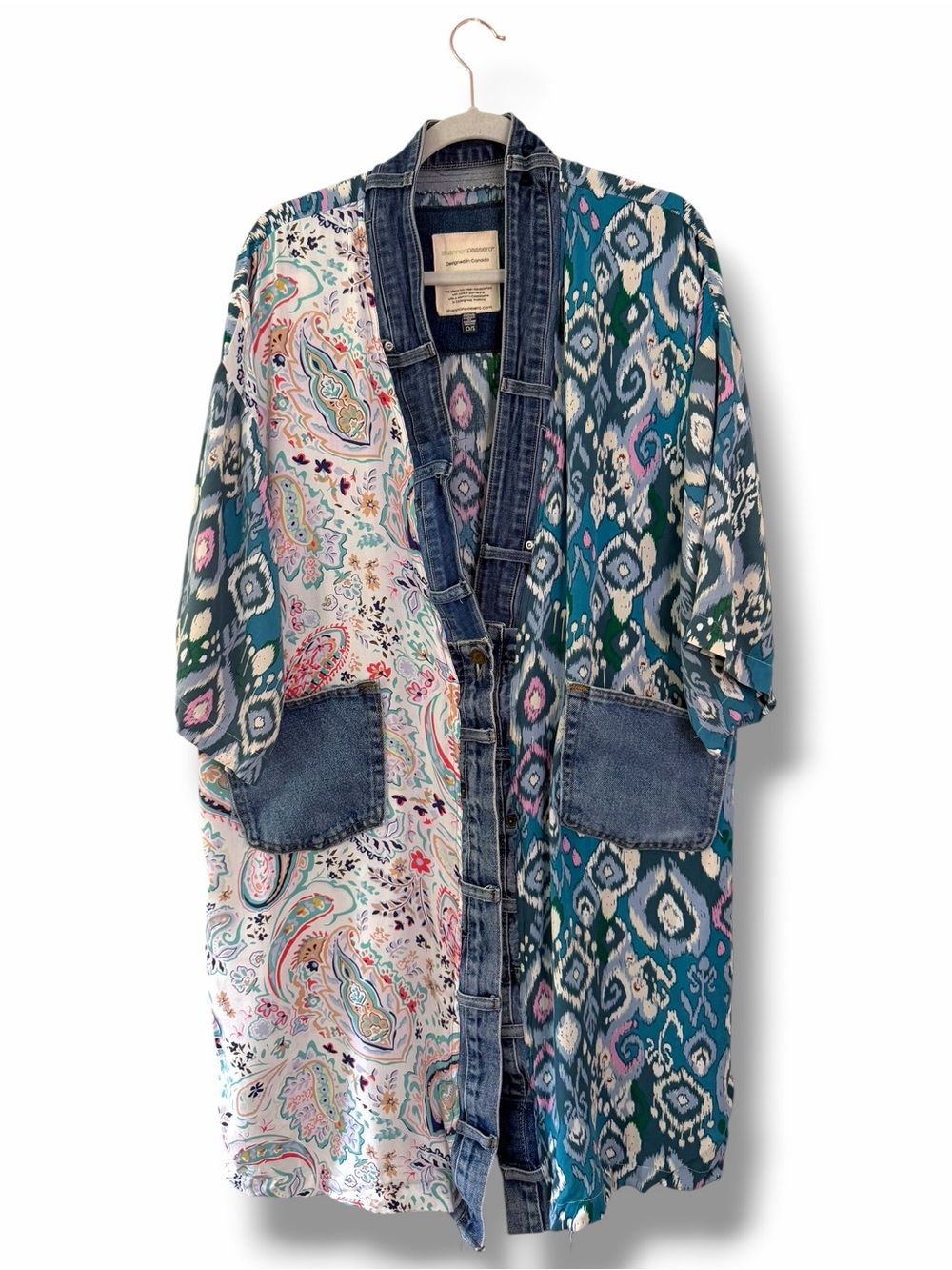 Shannon Passero Janis Patchwork Paisley & Ikat Denim-Trim Kimono Jacket One Size